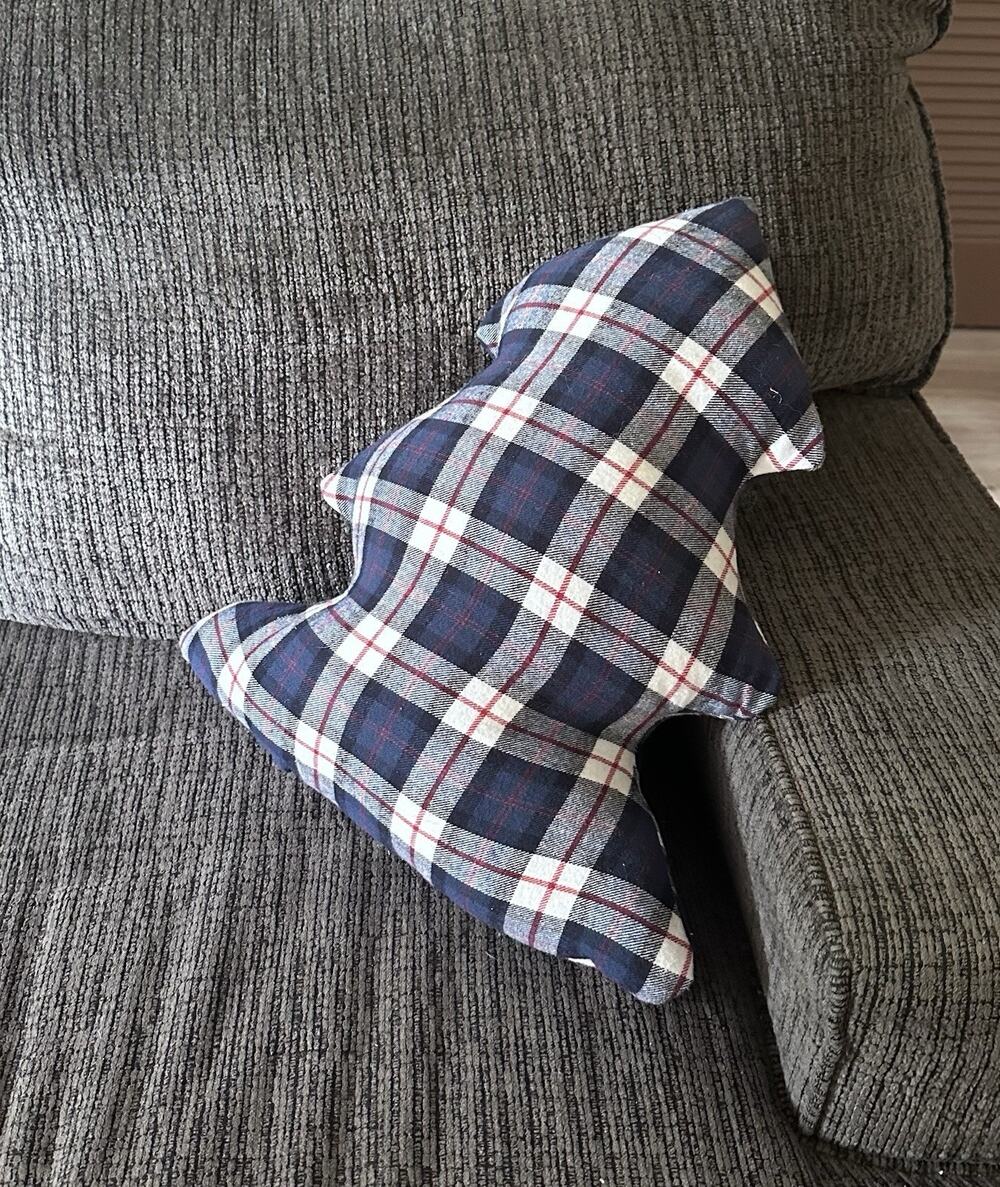 Handmade Christmas Tree Accent Decor Pillow Blue Red Tartan Plaid 16" Flannel